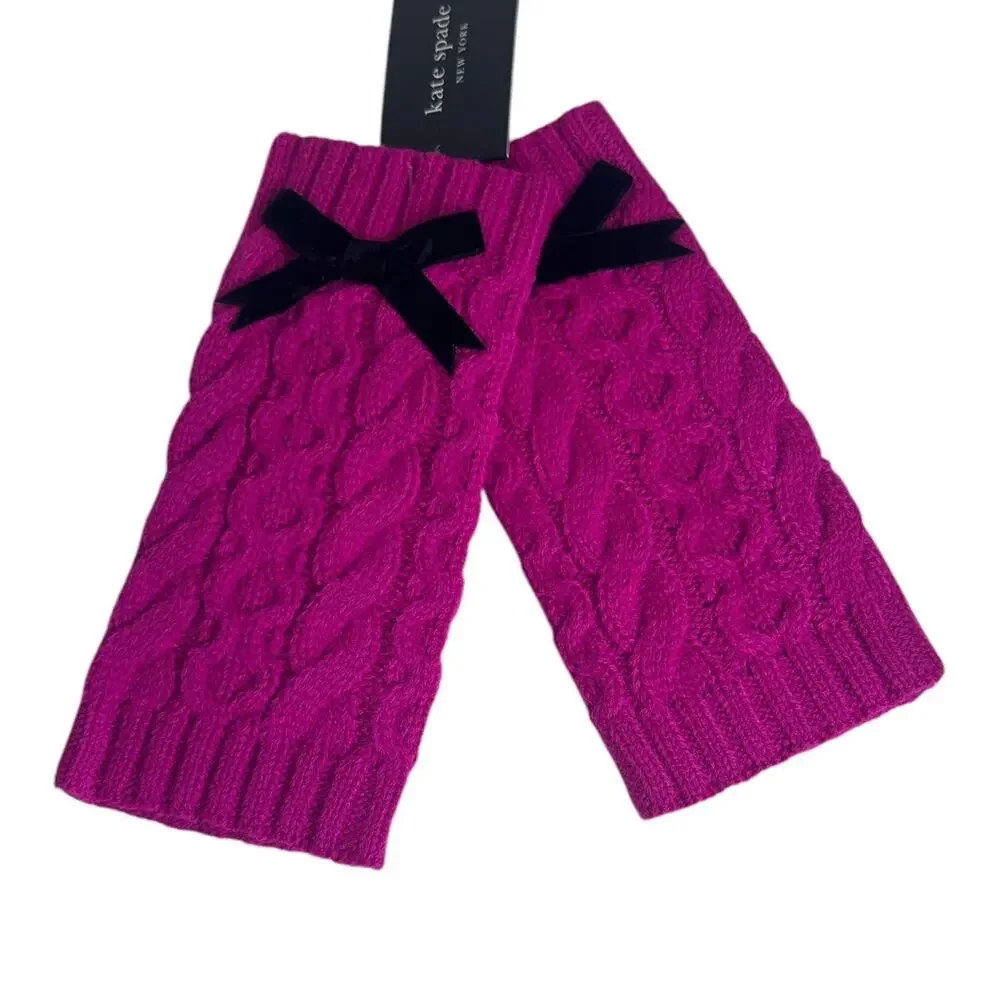 Kate Spade Cable knit Bow Arm Gloves one Size Marker Pink